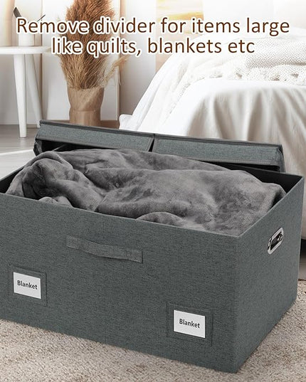 75 Quarts Extra Large Decorative Storage Bins with Lids, 3 Packs Dark Gray Collapsible Storage Bins with Lids, Stackable Storage Bins Decorative Box Storage With Lid Extra Large