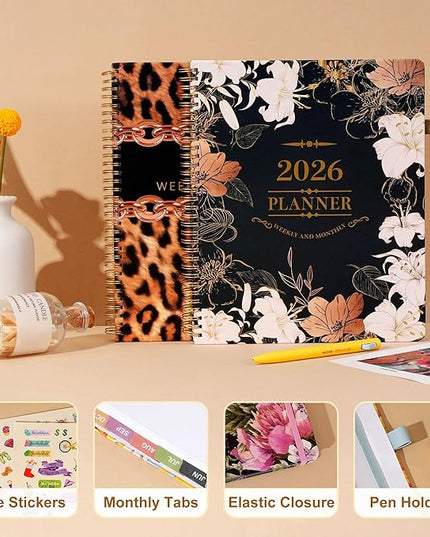 2026 Planner Weekly and Monthly Daily Calendar Planners 8.5 x 11, Jan 2026-Dec 2026, Hard Cover Large Yearly Agenda with Stickers & Tabs for Women Work Home- Green Floral