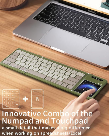 Nillkin Upgraded Foldable Bluetooth Keyboard with Touchpad & Number Pad, Portable Wireless Keyboard for Travel, Pocket-Sized, Full Size Keys, Support 3 Devices for iPad Laptop Tablets Phone, Green