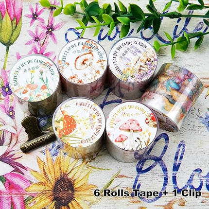 MiyouLuna 6 Rolls Whimsical Mushroom Forest PET Tape Set, Cottagecore Botanical Stickers for Journaling, Scrapbooking, DIY Crafts Supplies, 1.57"x78.7"