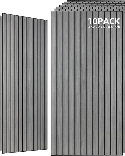 TO-TH Wood-Look Acoustic Wall Panels, 10 Pack 47.2” x 23.6” Sound Panels, Decorative Wood Panels for Wall Sound Dampening Panels for Home, Office, Basement, Gray Oak with Mitered Edges
