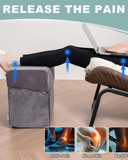 3 Adjustable Heights Foot Rest for Under Desk at Work - Ergonomic High Density Foam Footrest with Washable Cover, Foot Stools for Office, Home, Gaming (Grey)