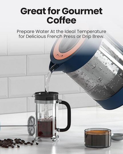 Vianté Electric Kettle With Infuser For Loose Leaf Tea. Hot Tea Maker With Temperature Control And Automatic Shut Off. Kettle With Brewing Programs. 1.5 Liters Capacity | Midnight Blue Color