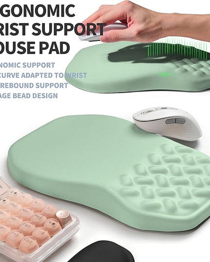 2-in-1 Ergonomic Set, Wave Keyboard Wrist Rest and Massage Slope Mouse Pad Wrist Support, Rebound Memory Foam for Relieve Carpal Tunnel Syndrome and Wrist Pain (Light Green)