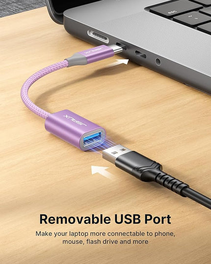 JSAUX USB C to USB 3.0 Adapter [2 Pack], USB C Male to USB Female OTG Cable Adapter Compatible with MacBook Pro/Air, iPhone 16 Pro Max/16 Plus/16e/15, Samsung Galaxy S25/S24/S23-Purple