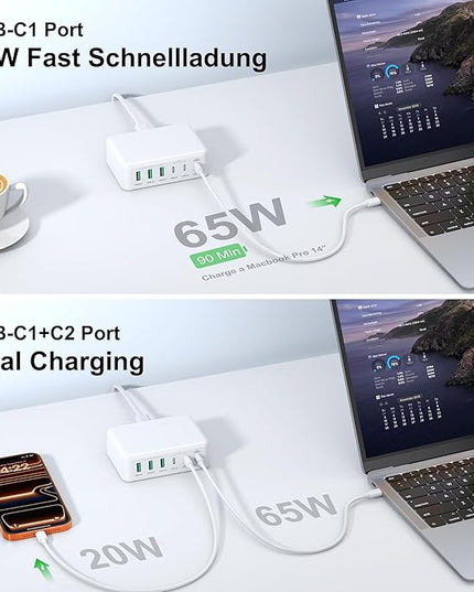 USB C Fast Charger, 150W 6 Port Desktop PD GaN Fast Charger Charging Station Block 65W USB C Laptop Power Adapter for MacBook Pro/Air iPad iPhone 17 16 15 14 13 Pro Max Galaxy S24 Note 20 Pixel