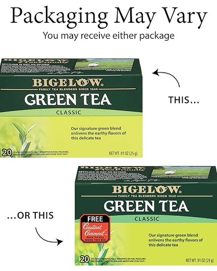 Bigelow Tea Classic Green Tea, Caffeinated Tea, 20 Count Box (Pack of 6), 120 Total Tea Bags