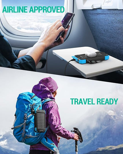 BLAVOR Solar Power Bank 10,000mAh, Portable Wireless Charger, 20W Fast Charging External Battery Pack with USB C for Cell Phones, Solar Panel Charging with Dual Flashlight for Camping