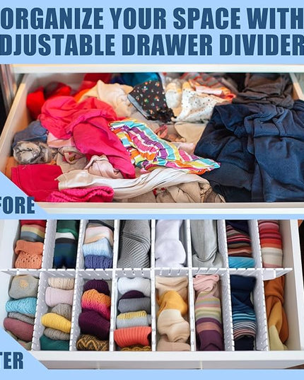 Blosssound 15pcs 5.12x 15 Tall Drawer Divider Adjustable Drawer Organizer DIY Ultra Deep Storage Organizer Separator with Fixed Buckle for Underwear Socks Dormitory Office Kitchen Bedroom(White)