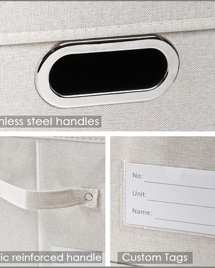PRANDOM Collapsible Storage Bin with Lid [5-Pack] Fabric Foldable Storage Box Organizer Container Basket Cube with Cover for Home Bedroom Closet Office Beige(15.3x10x9.7)