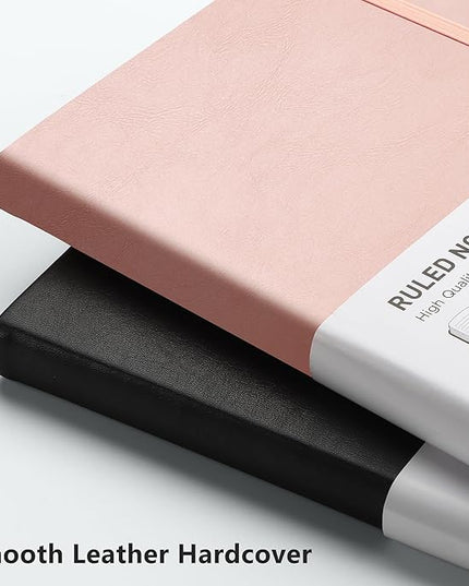 RETTACY Lined Journal Notebook, 192 Numbered Pages, A5 Medium Size (5.7'' x 8.3''), for Men & Women, Journaling, Writing, Work & Office, Leather Hardcover, 100 GSM Thick Paper (Rose Gold)