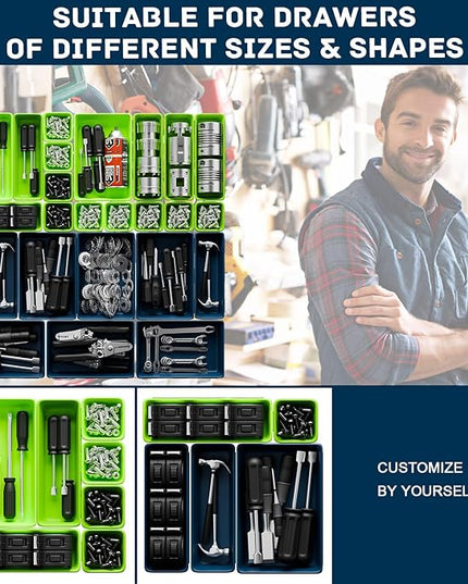 Tool Box Organizer, Tool Drawer Organizer Trays – 47pcs Blue and Green Set with EVA Non-silp Pads for Garage Storage Desk Drawers & Tool Chest Inserts(Blue & Green 47PCS)