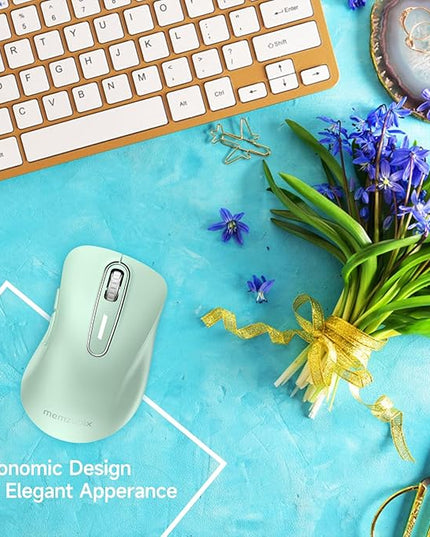 memzuoix 2.4G Wireless Mouse, 1400 DPI Computer Mice USB Receiver, Portable Wireless USB Mouse Battery Powered Cordless Mice for Laptop, PC, Desktop, 5 Buttons (Light Green)