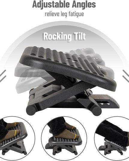 Mind Reader Foot Rest, Under Desk at Work, Ergonomic, Height Adjustable, Office, Plastic, 17"L x 13"W x 6.25"H, Black