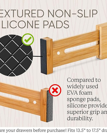 Night Tree Expandable Bamboo Drawer Dividers – Spring-Loaded Wooden Organizers for Clothes, Kitchen Utensils, Bathroom, and Dresser Drawers (13.5" to 17.5")