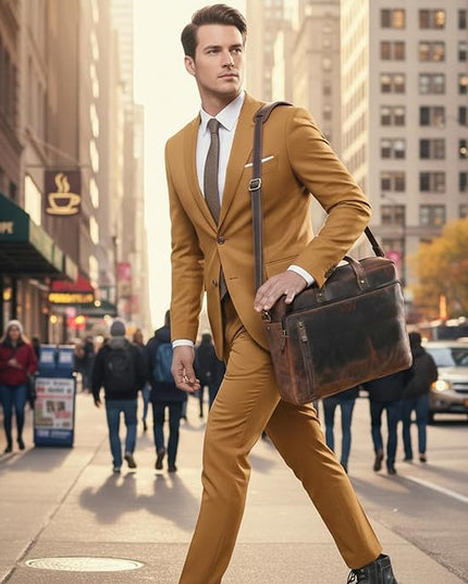Handmade World Leather Briefcase For Men 'The Contemporary' Fits 17 Inch Laptop Computer Messenger Crossbody Shoulder Bag For Business Travel Office Work