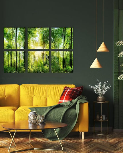 YPY Sound Proofing Panels for Walls Morning sunrise forest green trees: 6 Pack 72×48 Inches Decorative Art Acoustic Panel Sound Dampening Panels Absorbing Treatment