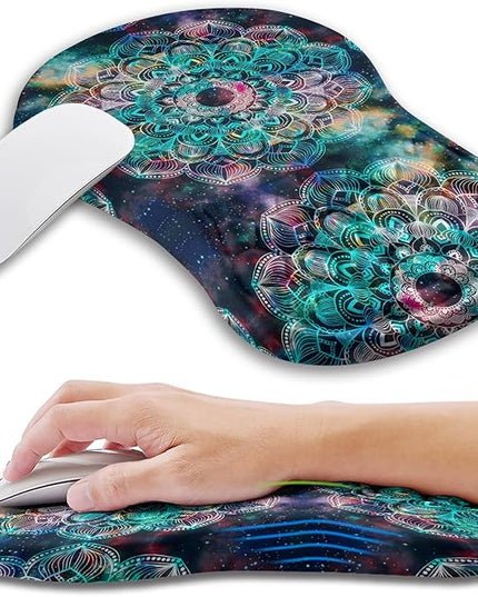 Ergonomic Mouse Pad Wrist Support with Memory Foam Massage Bulge, Carpal Tunnel Pain Relief Mousepad Wrist Rest for Mouse(12x8 inch, Mandala)
