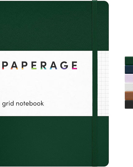 PAPERAGE Graph Paper Journal Notebook, (Dark Green), 160 Pages, Medium 5.6 in x 8 in - 100 GSM Thick Paper – Hardcover Grid Notebook for Work or School