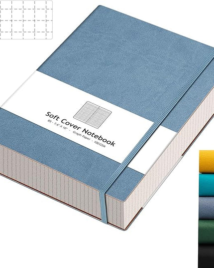 AHGXG Graph Paper Notebook - 320 Pages Grid Paper Notebook Large Journal B5, 100gsm Thick Graph Paper, Leather Softcover, Inner Pocket, 7.6'' X 10''- GrayBlue