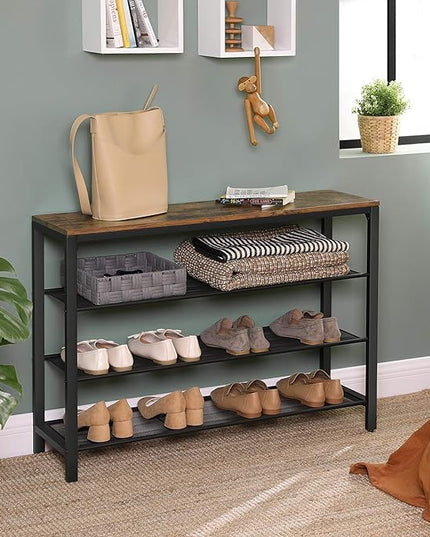 VASAGLE 4 Tier Shoe Rack, Shoe Organizer for Closet, Entryway, 16-20 Pairs of Shoes, Large Shoe Rack Organizer with 3 Metal Mesh Shelves, 11.8 x 39.4 x 28.3 Inches, Rustic Brown and Black ULBS14BX