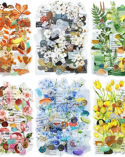 AuriicLeaf Vintage Botanical PET Sticker Set, 120PCS Floral and Leaf Ephemera Stickers for Journaling, Scrapbooking, DIY Crafts, and Art Projects