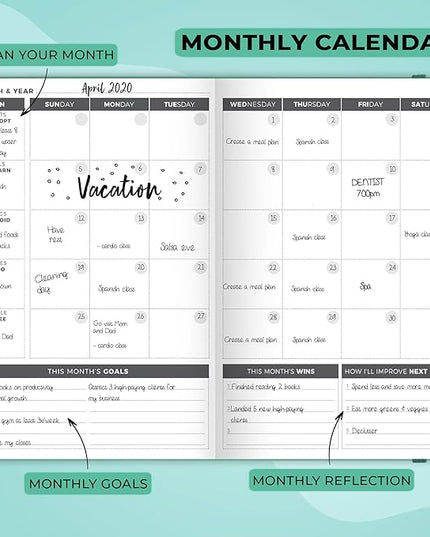 Clever Fox Planner – Undated Weekly & Monthly Planner for Productivity, Time Management & Goals – Organizer Journal – A5 (Turquoise)