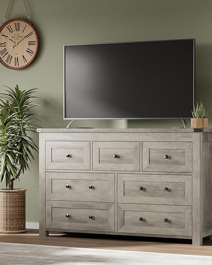 BORNOON 7-Drawer Dresser, Modern Wooden Storage Chest of Drawers, Dresser TV Stand, Wood Drawer Organizer with Metal Handles for Bedroom, Living Room, Hallway