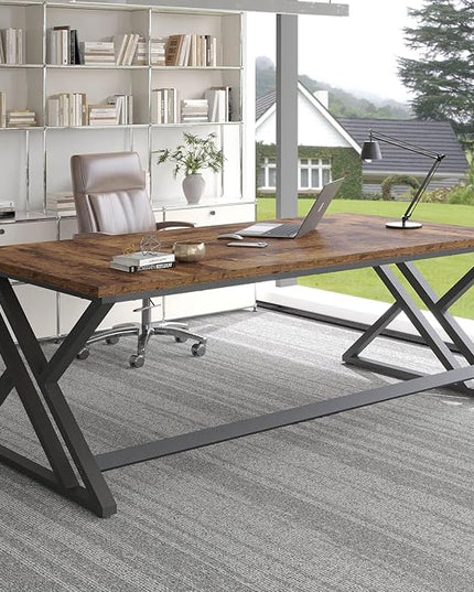 LVB 70.8" Computer Desk, Industrial Extra Long Wood Home Office Desk, Large Rustic Modern Metal Workstation Pc Study Writing table, Dual monitor Double Work Executive Desk for Two Person, Rustic Brown