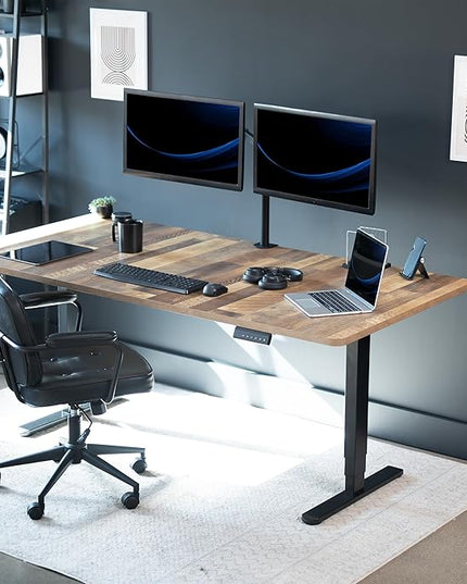 VIVO Electric 71 x 36 in Dual Motor Sit Stand Desk, Memory Height Adjustment, 2B Series, Reclaimed Wood Top Black Frame, DESK-KIT-2B7P-36