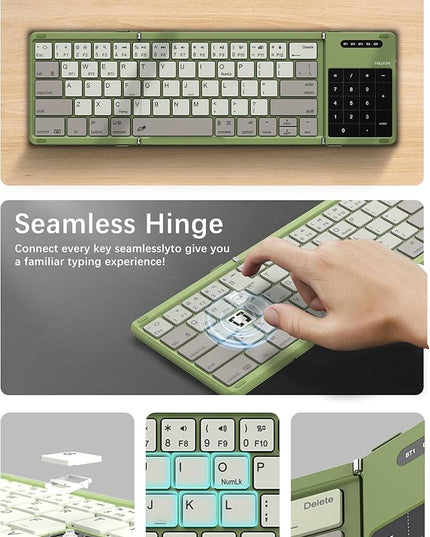 Nillkin Upgraded Foldable Bluetooth Keyboard with Touchpad & Number Pad, Portable Wireless Keyboard for Travel, Pocket-Sized, Full Size Keys, Support 3 Devices for iPad Laptop Tablets Phone, Green