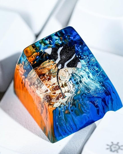 Manta Ray Artisan Keycap Orange and Blue Ocean R1 SA Profile Custom Sea Creatures Keycaps 1U ESC Handmade Gaming Resin Key Cap Cherry MX Switch Compatible Mechanical Keyboard Manta Ray Lover Gift