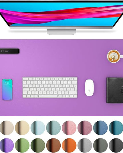 Aothia Leather Desk Pad Protector, Mouse Pad, Office Desk Mat, Non-Slip PU Leather Desk Blotter, Laptop Desk Pad, Waterproof Desk Writing Pad for Office and Home (23.6" x 13.7", Iris Violet)