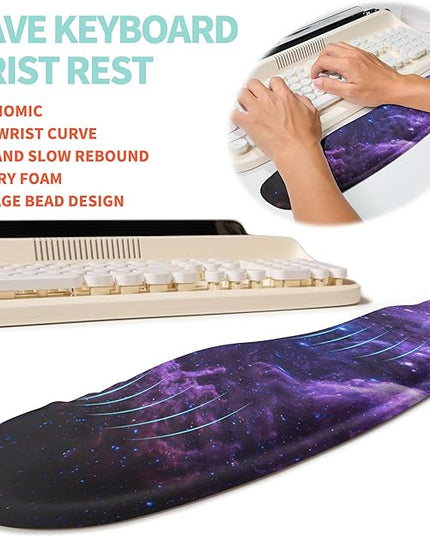2-in-1 Ergonomic Set, Wave Rise Keyboard Wrist Rest and Massage Bulge Slope Mouse Pad Wrist Support, Cushion Memory Foam Integrated to Relieve Wrist Pain, Galaxy