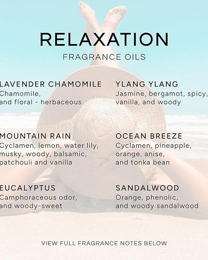Eternal Essence Oils Relaxation Set of 6 Premium Fragrance Oils - Includes Lavender Chamomile, Ylang Ylang, Mountain Rain, Ocean Breeze, Eucalyptus, and Sandalwood Scented Oils - 10ML