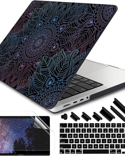 DONGKE Case for M5 MacBook Pro 14 inch 2025 2024-2021 M4 M3 M2 M1, Plastic Hard Shell Cover Compatible with A3434 A3112 A3401 A3185 A2992 A2779 A2442, Retina XDR Display & Touch ID, Colorful Mandala