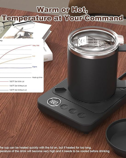 Coffee Mug Warmer & Mug Set for Desk, Smart Coffee Cup Warmer with 16oz Heated Mug, Coffee Heater with Auto Shut Off for Office/Home, Birthday/Valentine's Day/Coffee Gifts for Men & Women, Black