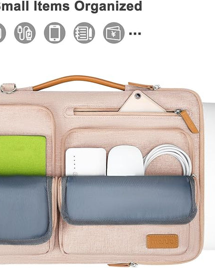 MOSISO 360 Protective Laptop Shoulder Bag,15 inch Computer Bag Compatible with MacBook Air M4 M3 M2/Pro A1990 A1707, Dell XPS Plus,Side Open Messenger Bag with 4 Zipper Pockets&Handle, Khaki