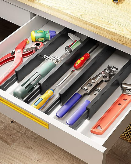 BAMEOS Drawer Dividers Bamboo Separators Organization Expandable Organizers for Kitchen Bedroom Bathroom Dresser Office 4-pack