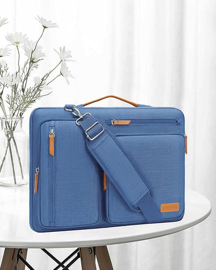 MOSISO 360 Protective Laptop Shoulder Bag,15-15.6 inch Computer Bags Compatible with MacBook Pro 16 inch, HP, Dell, Lenovo, Asus Notebook,Side Open Messenger Bag with 4 Zipper Pockets, Cadet Blue