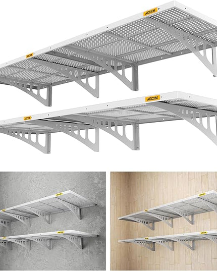 4-pack 2x3ft Adjustable Garage Wall Shelving 1120lbs Load Capacity Heavy Duty Wall Mounted Storage Shelf Metal Floating Shelves for Garage(White)