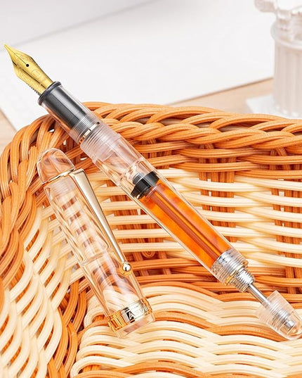 Asvine V126 Vacuum Filling Fountain Pen, Clear Demonstrator Acrylic Stub Nib 1.1mm Calligraphy Art Drawing with Case Set