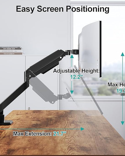 MOUNT PRO Heavy Duty Monitor Arm for 49 inch Ultrawide Screen up to 44 lbs, Single Desk Computer Mount Curved Monitor Stand for Samsung Odyssey G9, Adjustable Gas Spring VESA Mount 75x75 100x100