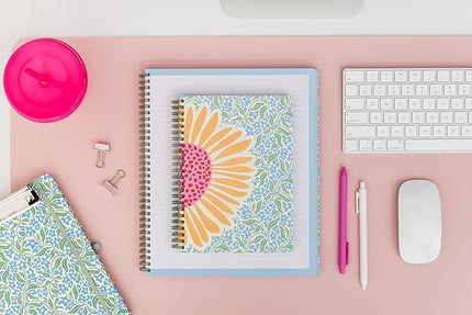 Steel Mill & Co Cute Mini Spiral Notebook, 8.25" x 6.25" Journal with Durable Hardcover and 160 Lined Pages (Sunflower)