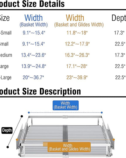 2Pack Expandable Pull Out Cabinet Organizer, 23~39.8"W x 22.5"D Heavy Duty Slide Out Shelves Adjustable Height Cabinet Pull Out Shelves,Expandable Width Spice Rack Organizer for Kitchen Cabinet