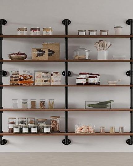 Industrial Pipe Shelf Shelving Bookcase, Wall Mounted Rustic Bookshelf 60 Inch, Floating Bookshelves for Wall,Retro Wood Metal Pipe Industrial Shelves for Living Room