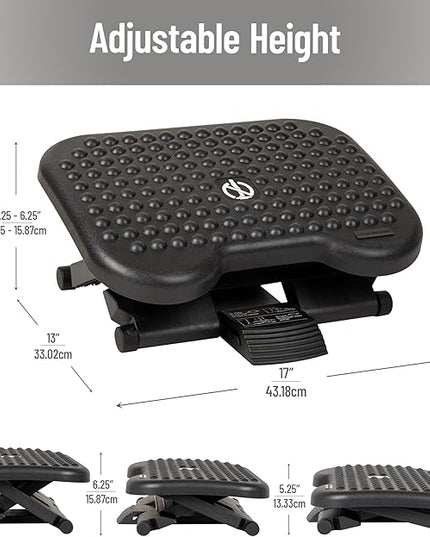 Mind Reader Foot Rest, Under Desk at Work, Ergonomic, Height Adjustable, Office, Plastic, 17"L x 13"W x 6.25"H, Black
