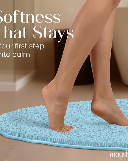 MAYSHINE Round Area Rug Set for Bathroom | Soft Plush Chenille Bath Mat, Water Absorbent Non-Slip Bathroom Rug | Washable Shag Carpet for Shower, Bedroom, or Home Décor | 48"x48" (Round) | Spa Blue'