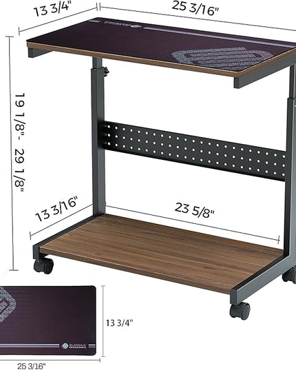 EUREKA ERGONOMIC PC Stand Computer Cart, Height Adjustable Tower Stand 2-Tier Suit for ATX Case Printer, Metal Rolling Cart on Wheels for Gaming Home Office, Walnut