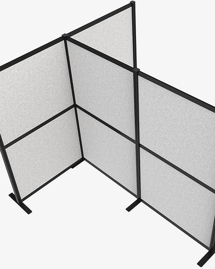 VIVO T-Shape Modular Corner Wall System, 4 Panels, Modern Professional Office Cubicle Dividers, Freestanding Privacy Screen, 66 inches High, Light Gray, Black Frame, PP-MWS63B-T